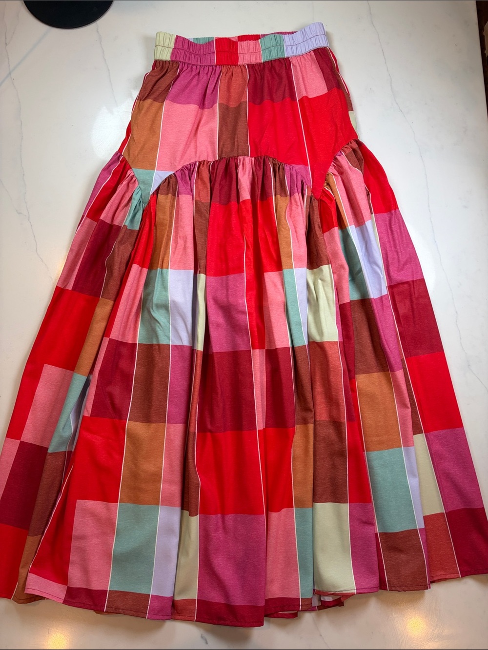 Colorblock Red Patchwork Maxi Skirt